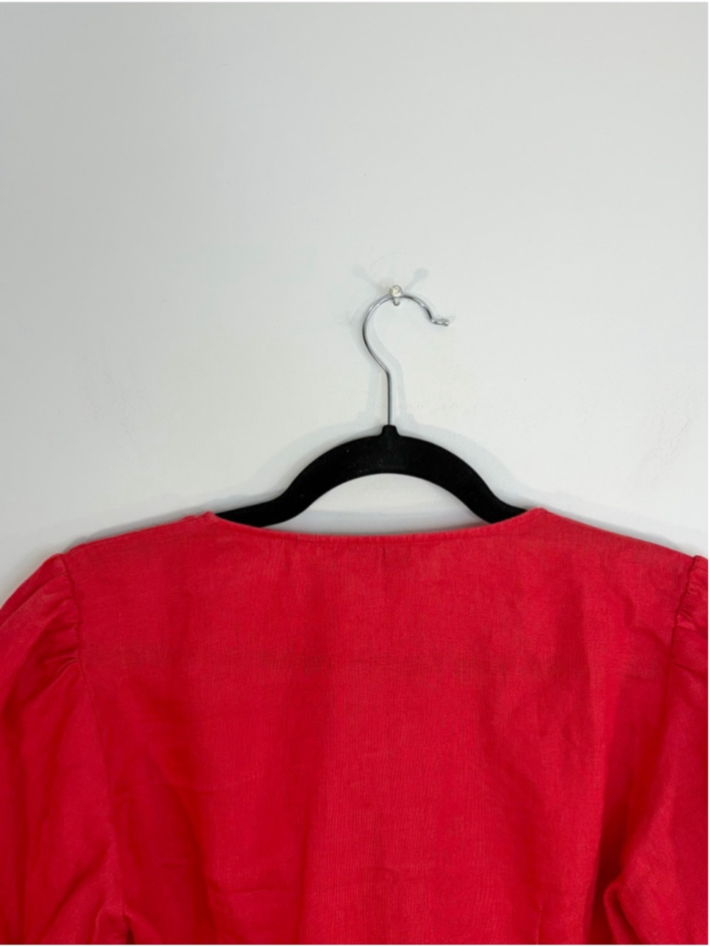 & Other Stories pure linen red cropped tie front knot puff sleeve top EU 38 - Picture 9 of 17